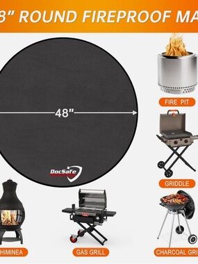 48" Round Fireproof Grill/Fire Pit Mat - Black